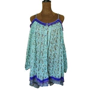 Poupette St Barth Tunic Mini Dress Size 1 Floral Blue Purple Beach‎ Bohemian